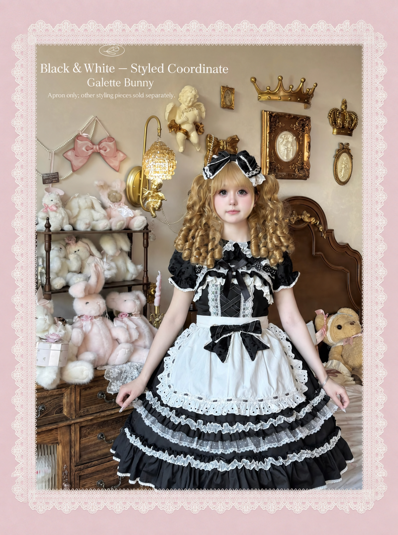 Galette Bunny — Black & White apron — styled coordinate; apron only