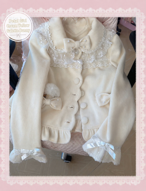 Galette Bunny Petal Girl Wool-Blend Lace Coat — N6 — English product view
