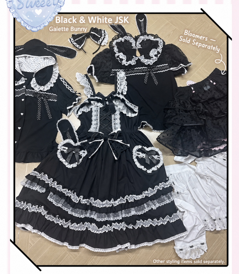 Galette Bunny Little Pastry Chef — Black & White JSK — Flat-Lay Details
