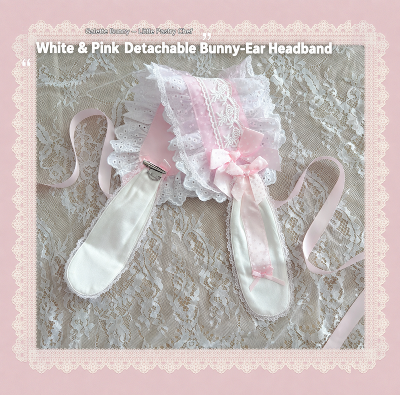Galette Bunny Little Pastry Chef — White & Pink Detachable Bunny-Ear Headband