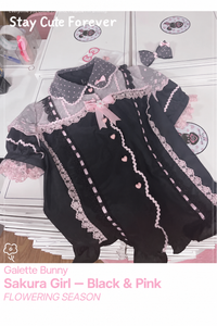Galette Bunny — Sakura Girl Cotton Short-Sleeve Blouse - Black & Pink / S