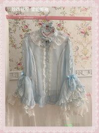 Galette Bunny — Pearl Ribbon Hime Long-Sleeve Lace Blouse - Water blue / M