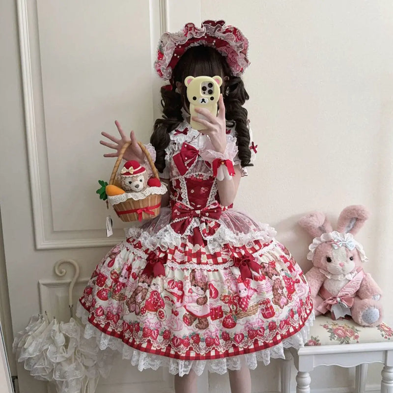 Hanguliang Berry Bunny Bear JSK Dress - Red JSK - product view 9