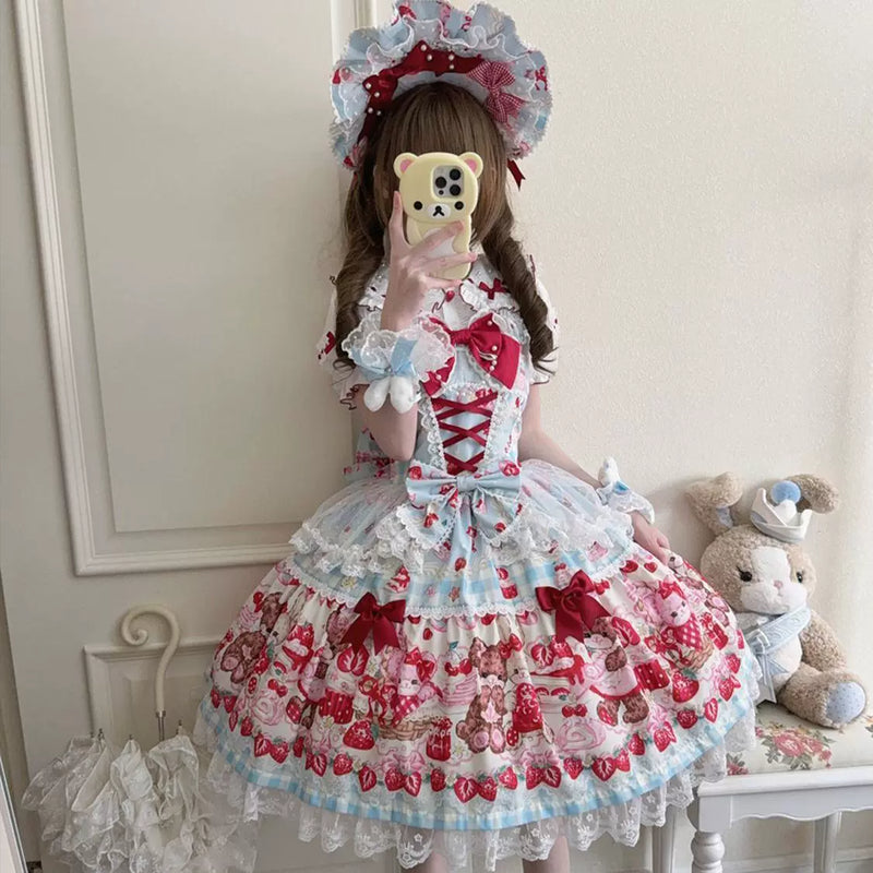 Hanguliang Berry Bunny Bear JSK Dress - Blue JSK + Gift Box - product view 13