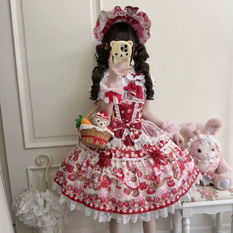 Hanguliang Berry Bunny Bear JSK Dress - Red JSK + Gift Box - product view 14