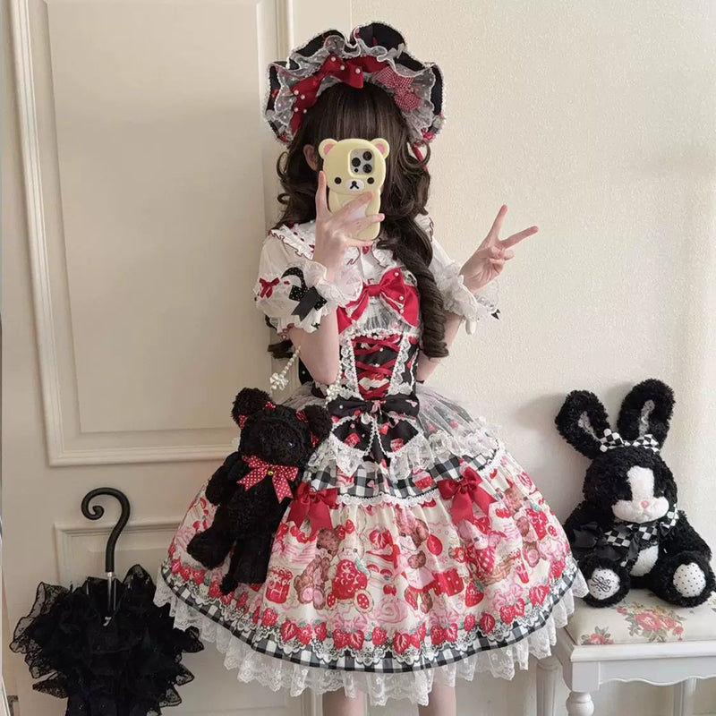 Hanguliang Berry Bunny Bear JSK Dress - Black JSK + Gift Box - product view 15
