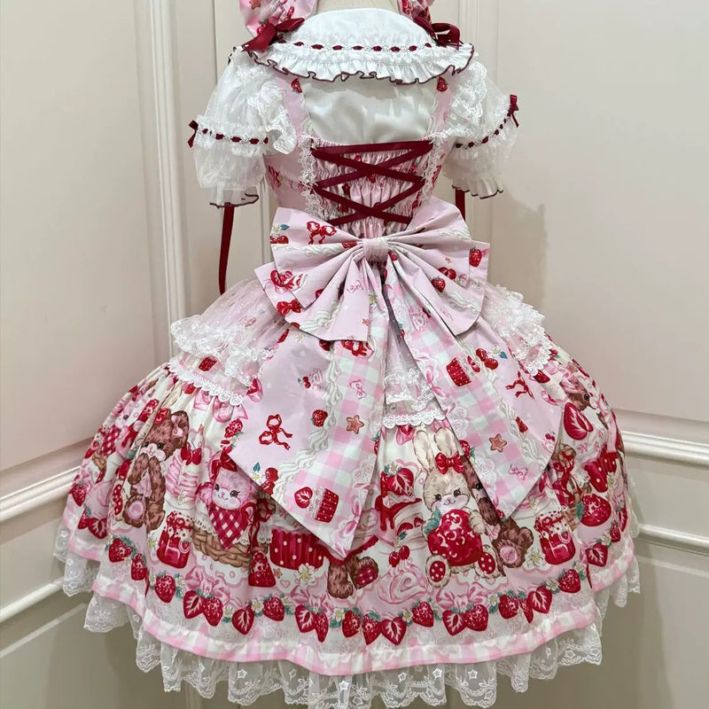 Hanguliang Berry Bunny Bear JSK Dress - Pink JSK + Pink Train - product view 17