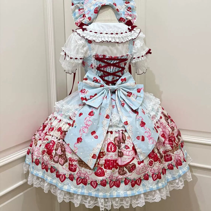 Hanguliang Berry Bunny Bear JSK Dress - Blue JSK + Blue Train - product view 18
