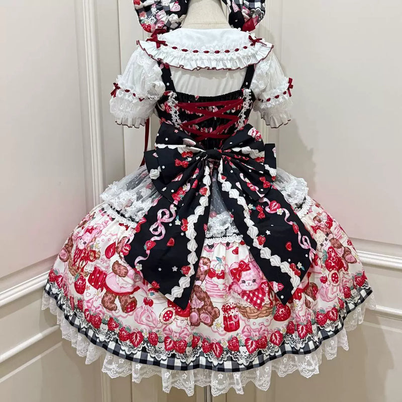 Hanguliang Berry Bunny Bear JSK Dress - Black JSK + Black Train - product view 20