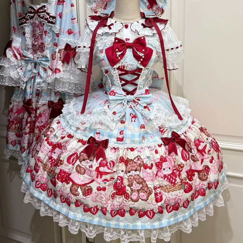 Hanguliang Berry Bunny Bear JSK Dress - Blue JSK + Blue Train + Gift Box - product view 23