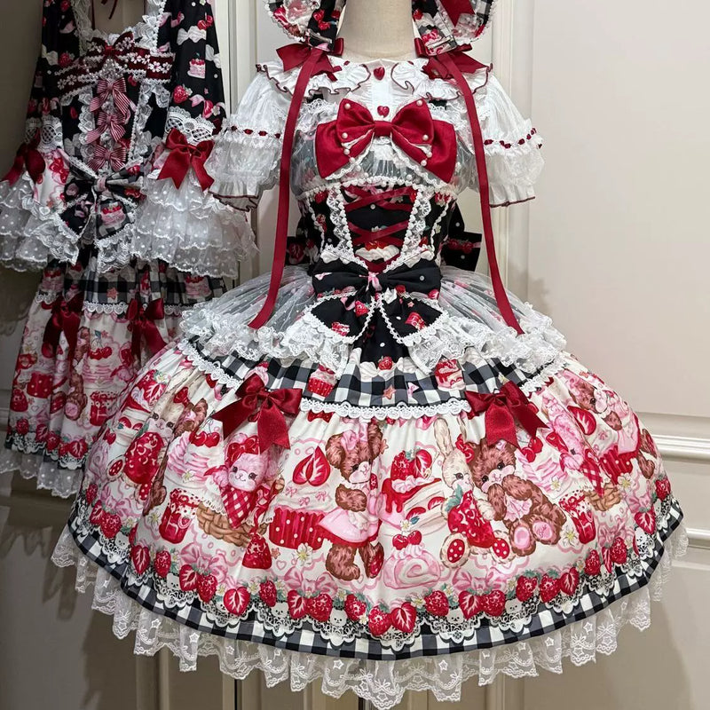 Hanguliang Berry Bunny Bear JSK Dress - Black JSK + Black Train + Gift Box - product view 25
