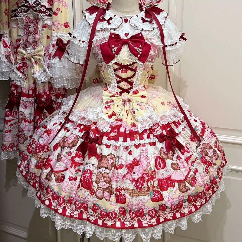 Hanguliang Berry Bunny Bear JSK Dress - Yellow JSK + Yellow Train + Gift Box - product view 26