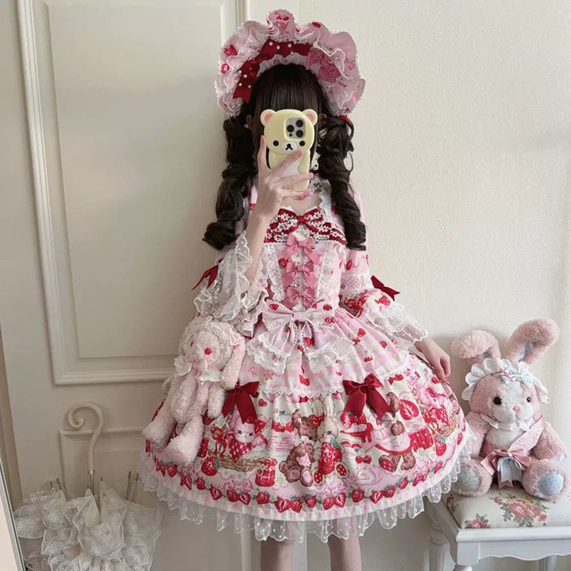 Hanguliang Berry Bunny Bear OP Dress - Pink OP Dress - product view 8