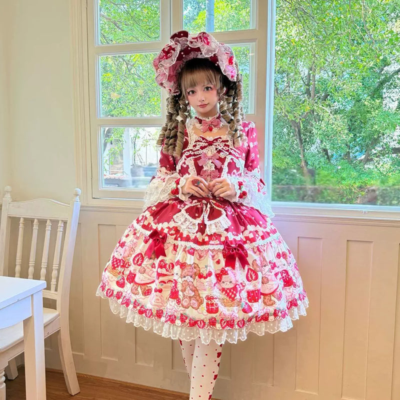 Hanguliang Berry Bunny Bear OP Dress - Red OP Dress + Gift Box - product view 12