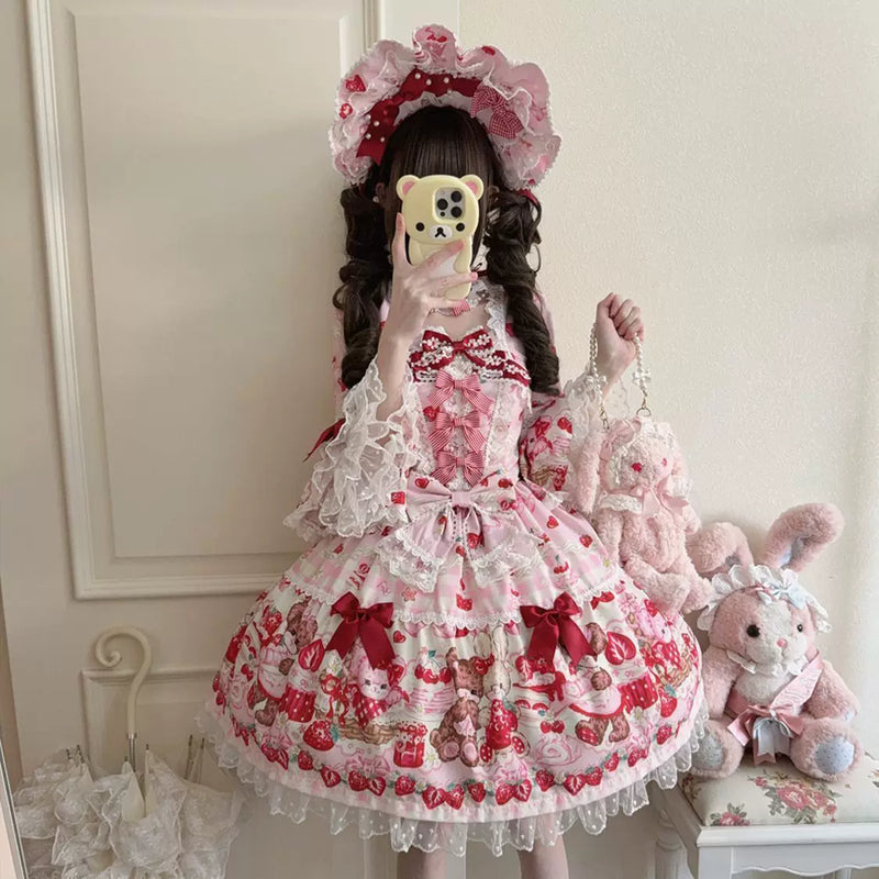 Hanguliang Berry Bunny Bear OP Dress - Pink OP Dress + Gift Box - product view 13