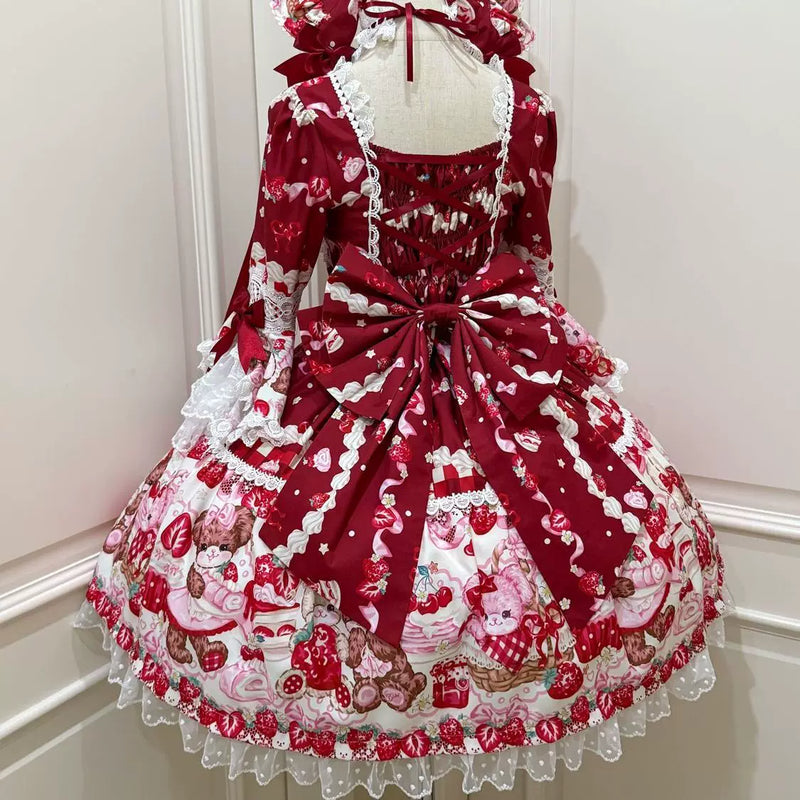 Hanguliang Berry Bunny Bear OP Dress - Red OP Dress + Red Train - product view 16