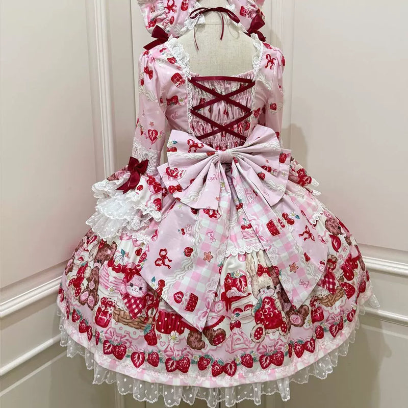 Hanguliang Berry Bunny Bear OP Dress - Pink OP Dress + Pink Train - product view 17