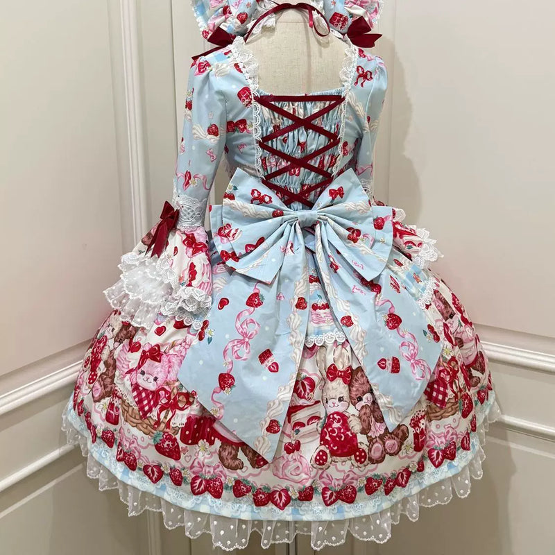 Hanguliang Berry Bunny Bear OP Dress - Blue OP Dress + Blue Train - product view 18