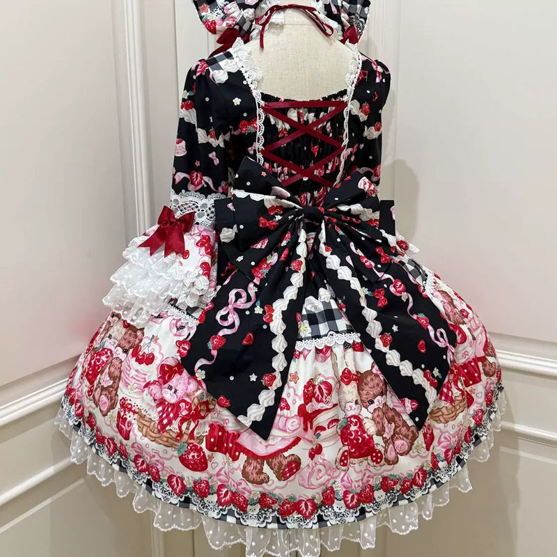 Hanguliang Berry Bunny Bear OP Dress - Black OP Dress + Black Train - product view 19