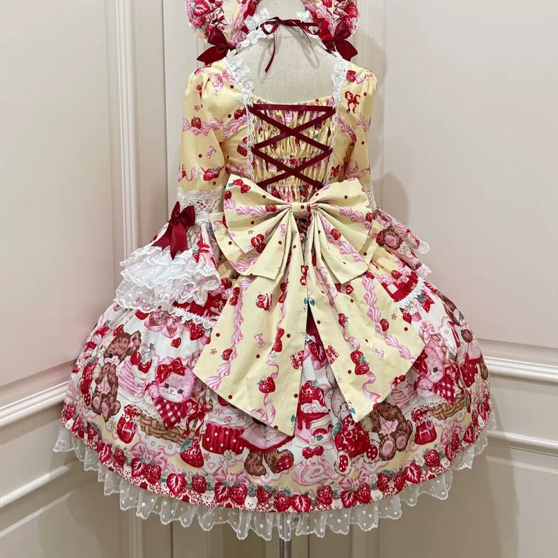 Hanguliang Berry Bunny Bear OP Dress - Yellow OP Dress + Yellow Train - product view 20