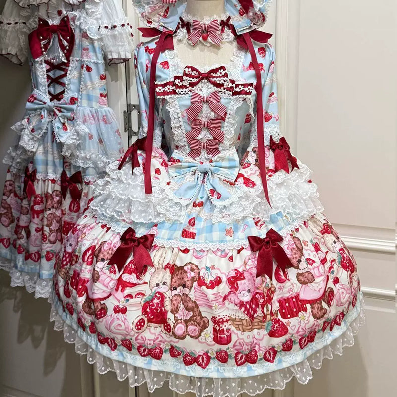 Hanguliang Berry Bunny Bear OP Dress - Blue OP Dress + Blue Train + Gift Box - product view 23