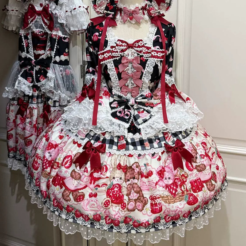 Hanguliang Berry Bunny Bear OP Dress - Black OP Dress + Black Train + Gift Box - product view 24