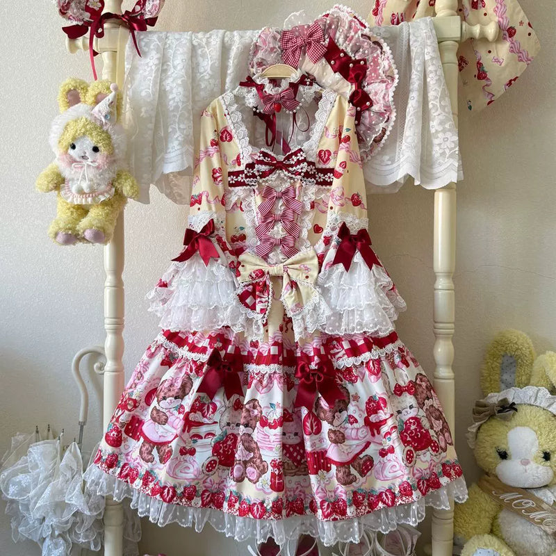 Hanguliang Berry Bunny Bear OP Dress - Yellow OP Dress + Yellow Train + Gift Box - product view 25