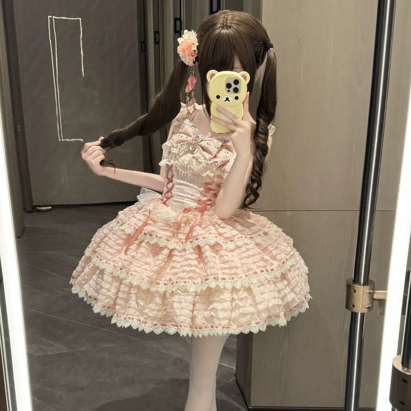 Hanguliang Flower Letter JSK Dress - Pink JSK + Gift Box - product view 13