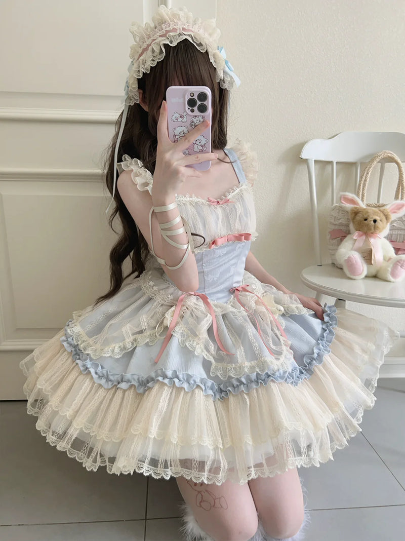 Hanguliang Flower Season Bond JSK Dress - Blue JSK + Gift Box - product view 11