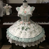 Hanguliang - Peach Rain - Chinese Lolita JSK Dress - Green JSK / S