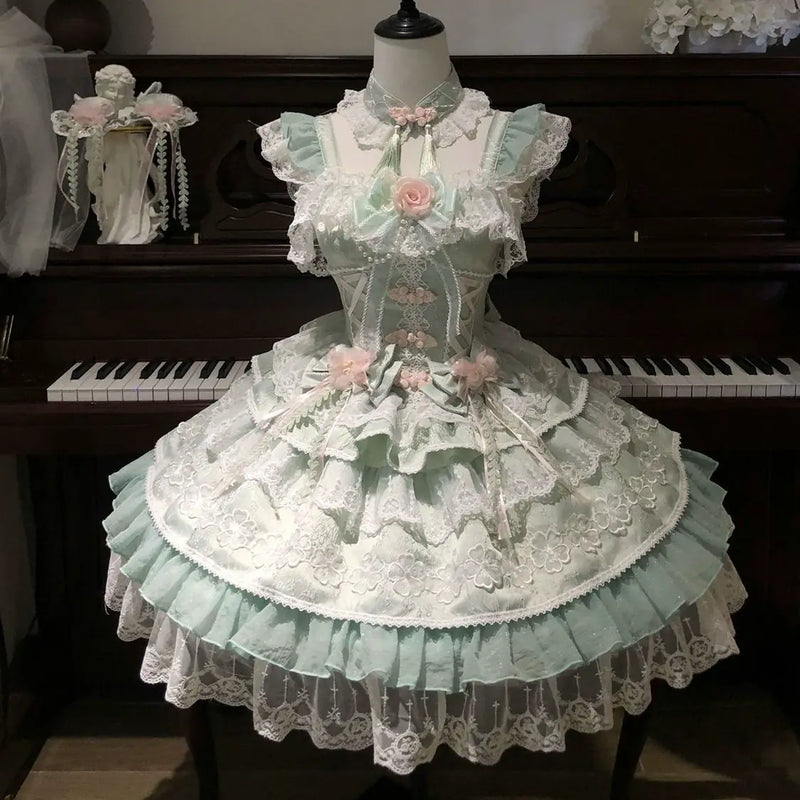 Hanguliang Peach Rain JSK Dress - Green JSK - product view 9