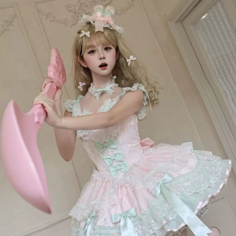 Hanguliang Satin Ballet JSK Dress - Pink JSK + Gift Box - product view 10