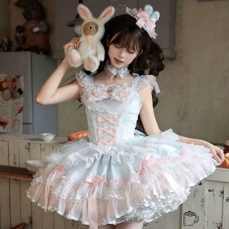 Hanguliang Satin Ballet JSK Dress - Blue JSK + Gift Box - product view 12