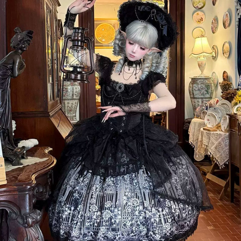 Hanguliang Thornfeather Reliquary JSK Dress - Black JSK + Black Train + Gift Box - product view 10