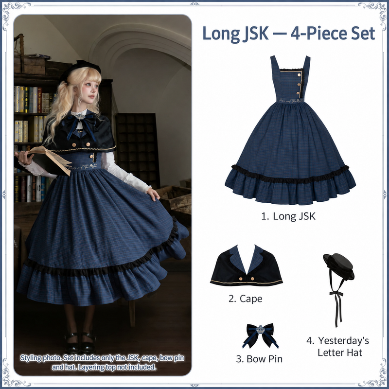 Letters & Verse Hyde Diary long JSK four-piece set contents; cape, bow pin and Yesterday's Letter hat