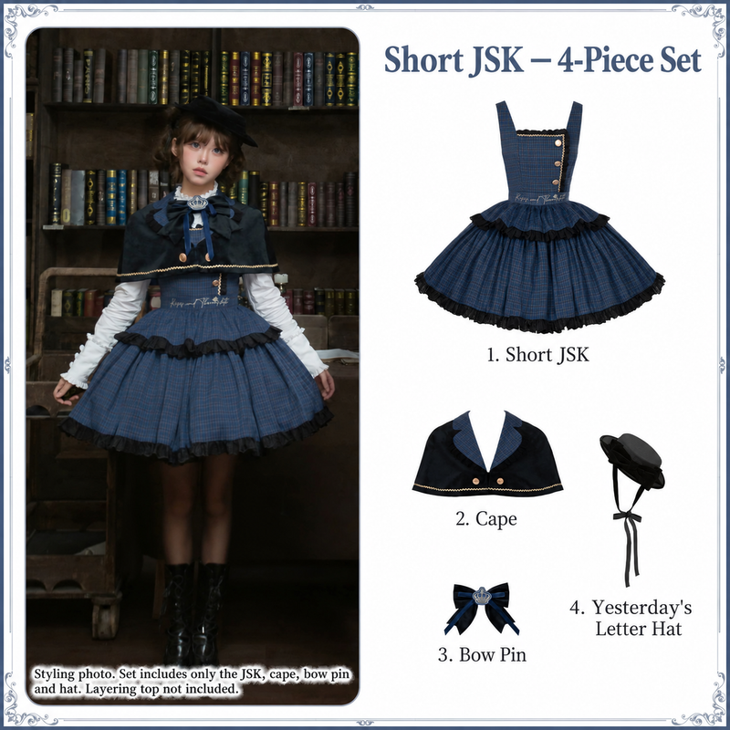 Letters & Verse Hyde Diary short JSK four-piece set contents; cape, bow pin and Yesterday's Letter hat