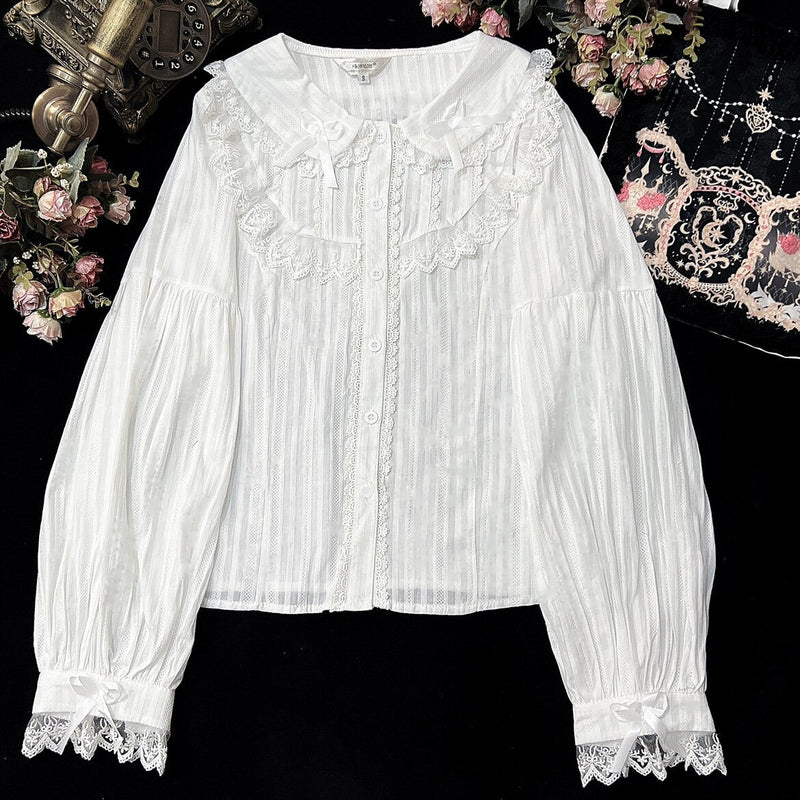Di Meng Fen Shi Xia Meng Dou blouse - Ivory - Long Sleeve