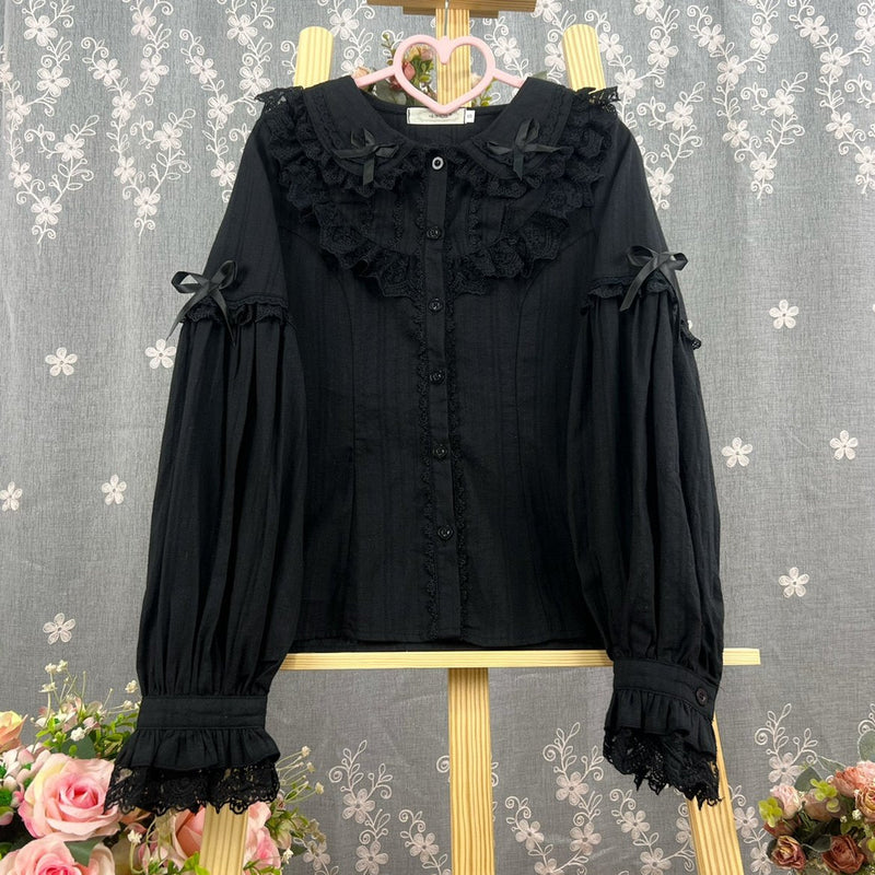 Di Meng Fen Shi Xia Meng Dou blouse - Version 2.0 - Black - Long Sleeve