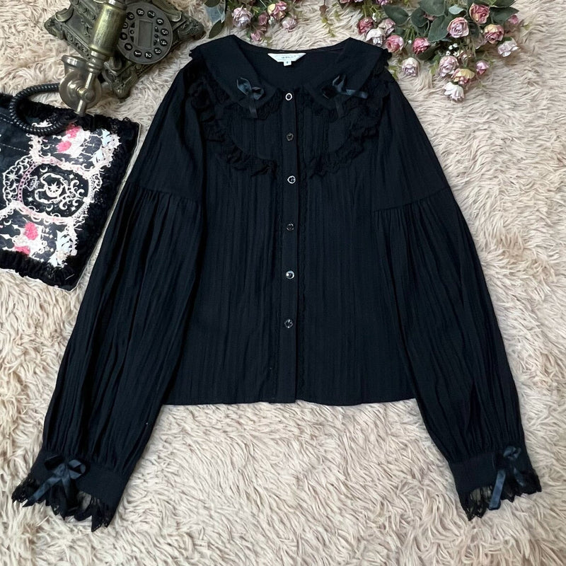 Di Meng Fen Shi Xia Meng Dou blouse - Black - Long Sleeve