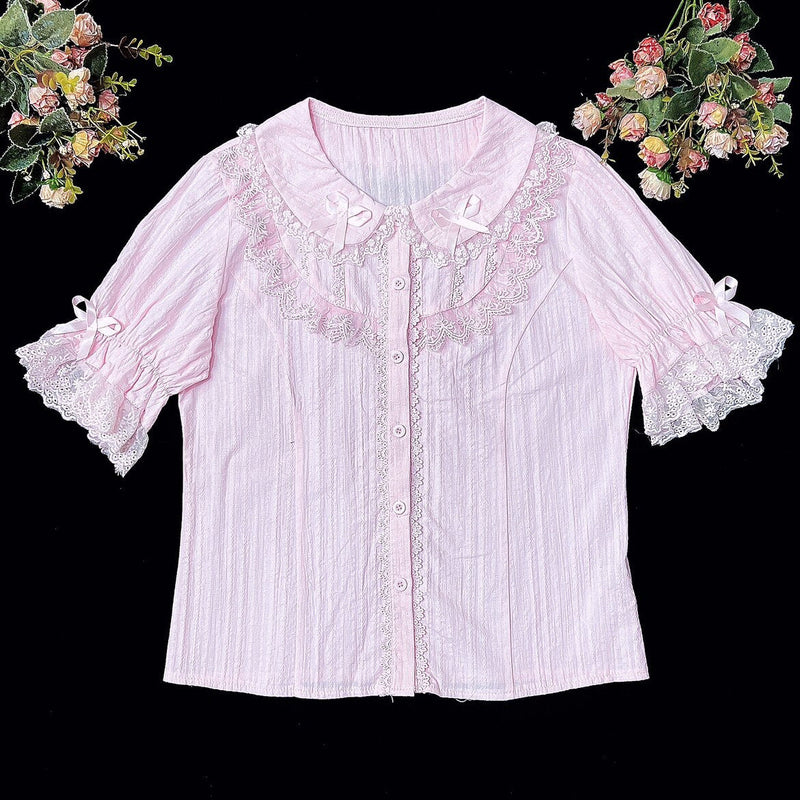 Di Meng Fen Shi Xia Meng Dou blouse - Pink - Short Sleeve