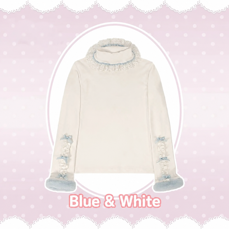 Little Snow Bunny thermal layering top in white with blue trim, original supplier product photo