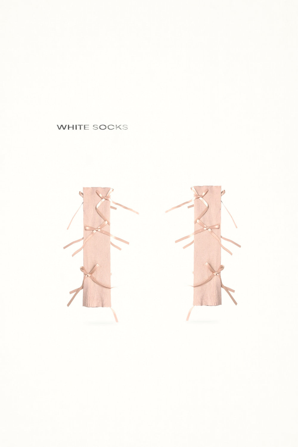 White Socks - Ribbon Bow - Ribbed Mid-Calf Socks