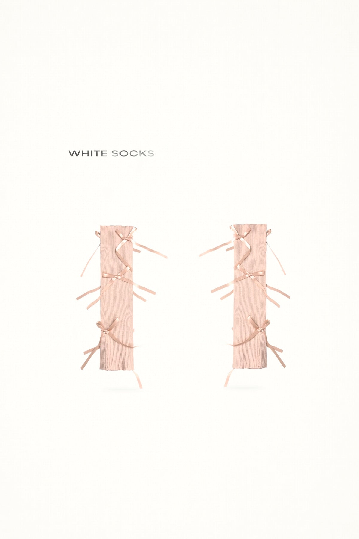 White Socks - Ribbon Bow - Ribbed Mid-Calf Socks