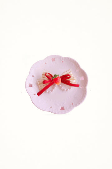 Xiao Gui - Strawberry Plaid - Strawberry Duckbill Hair Clip with Ribbon Bow