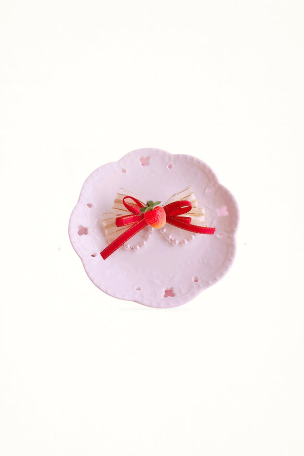 Strawberry Plaid Bow Duckbill Clip - Headwear
