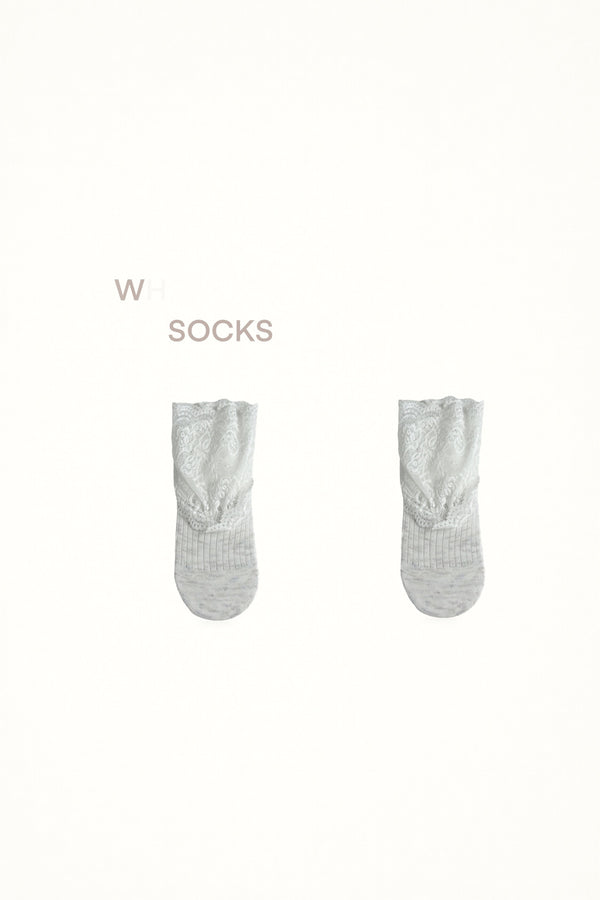 White Socks - Lace Cuff Socks - Mid-Calf
