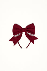 Oberoende märke - Diadem med rosett i bomullsspets - Håraccessoar - Cotton lace bow-burgundy
