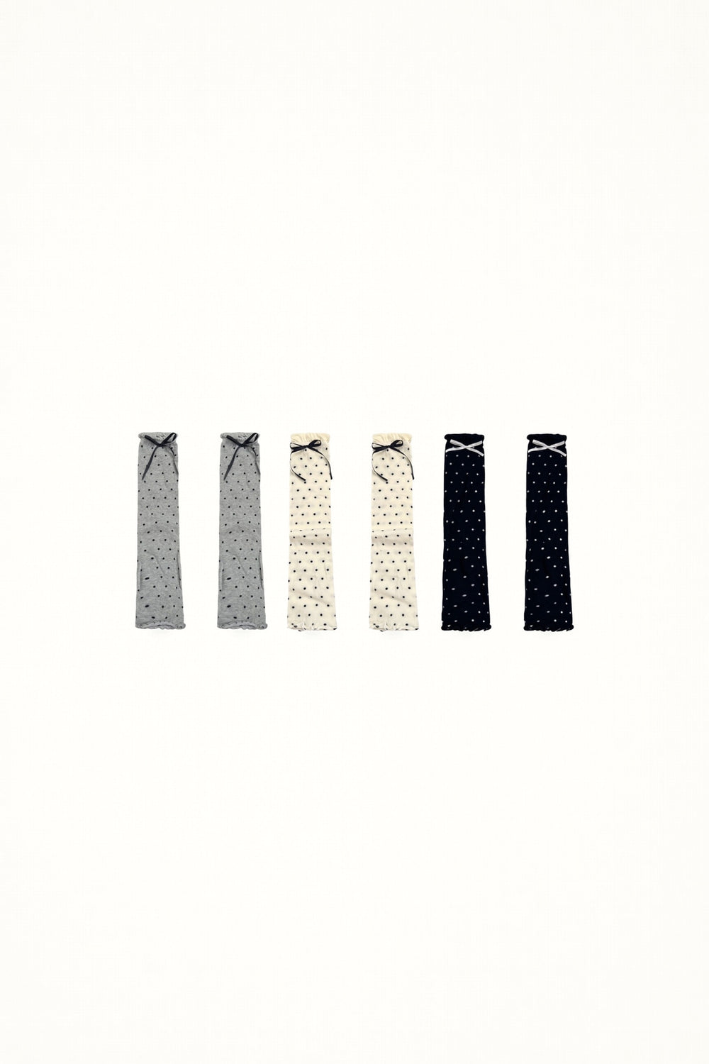 White Socks - Polka Dot Bow - Lace-Trim Leg Warmers