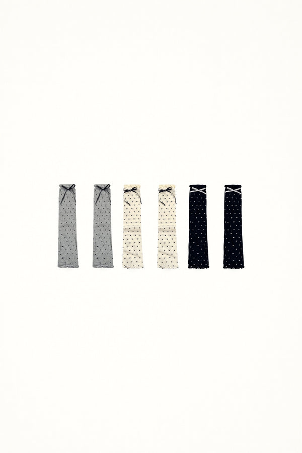 White Socks - Polka Dot Bow - Lace-Trim Leg Warmers