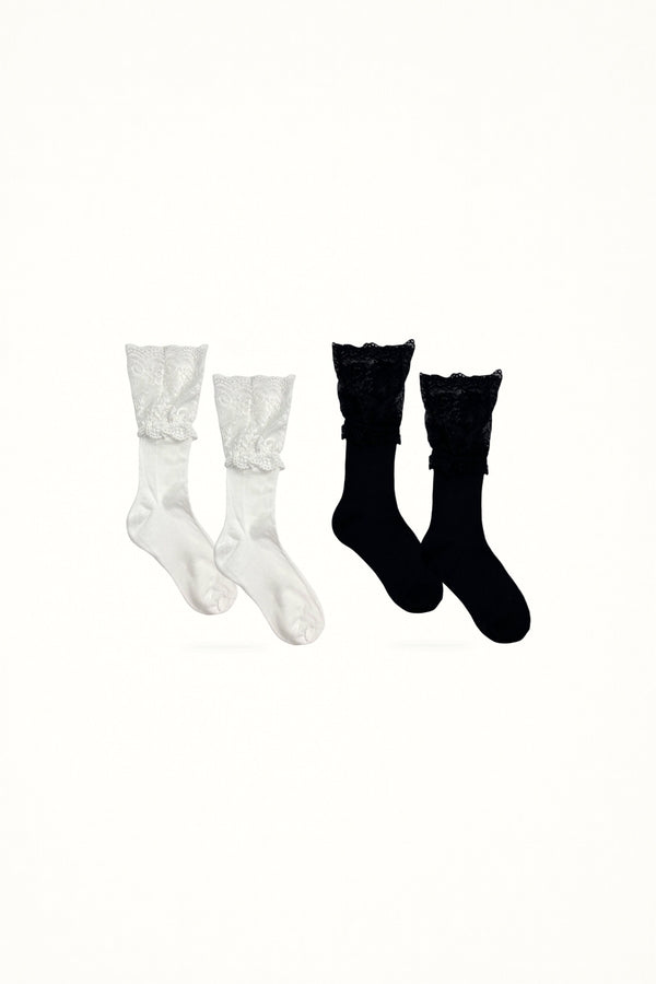 White Socks - Lace Cuff - Mid-Calf Socks